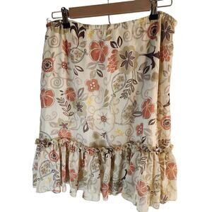 K & COMPANY Tan Brown Orange Gold Accent Elastic Side Zip Lined Midi Skirt SZ 14